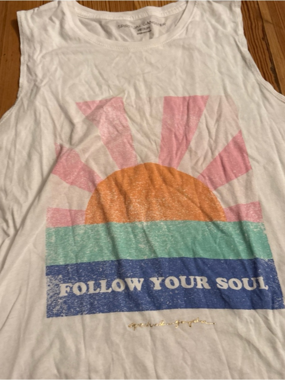 Spiritual Gangster Follow Your Soul colorful sunset white tank top size medium - Picture 3 of 5